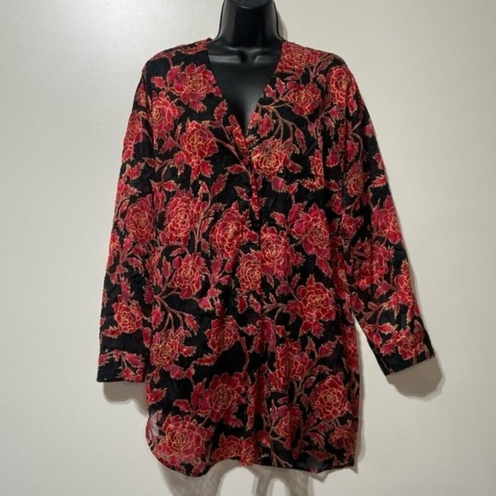 Victoria’s Secret Gold Label Black Red Rose Floral Kimono Nightgown Size Small